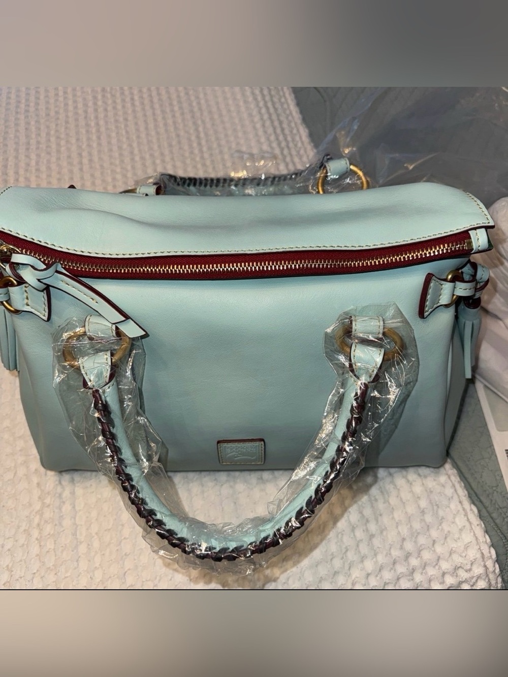 NWT Dooney& Bourke Florentine satchel in pale blue with strap - Picture 7 of 10